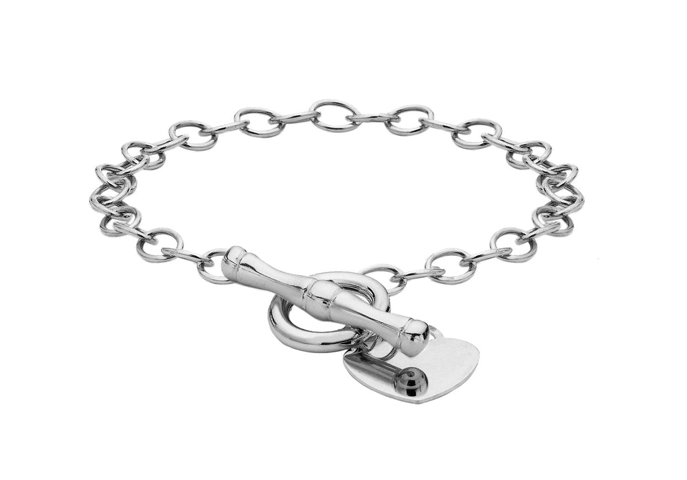 Silver Heart & T-bar Rolo  Chain Bracelet