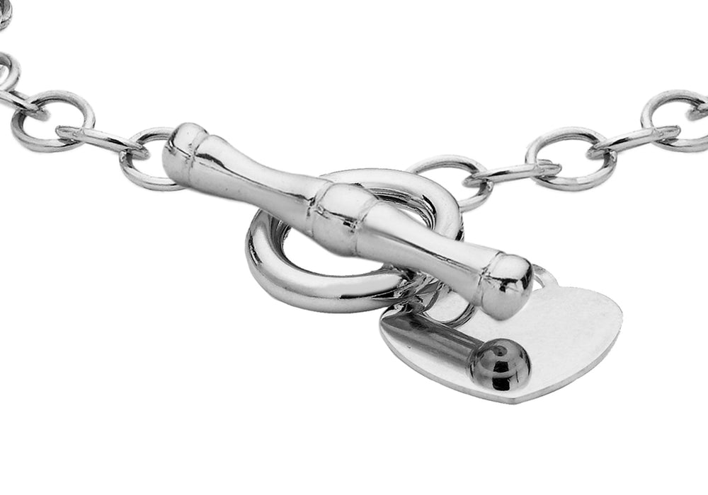 Silver Heart & T-bar Rolo  Chain Bracelet