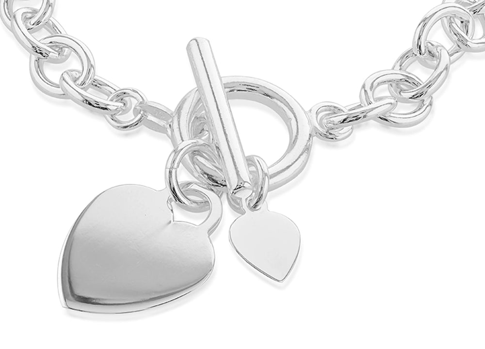 Silver T-bar & Heart Rolo Bracelet
