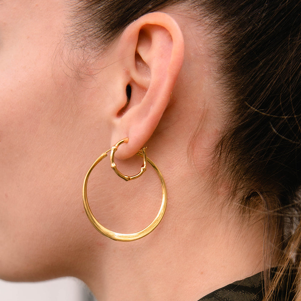 Gold Vermeil Slim Medium Bamboo Hoops