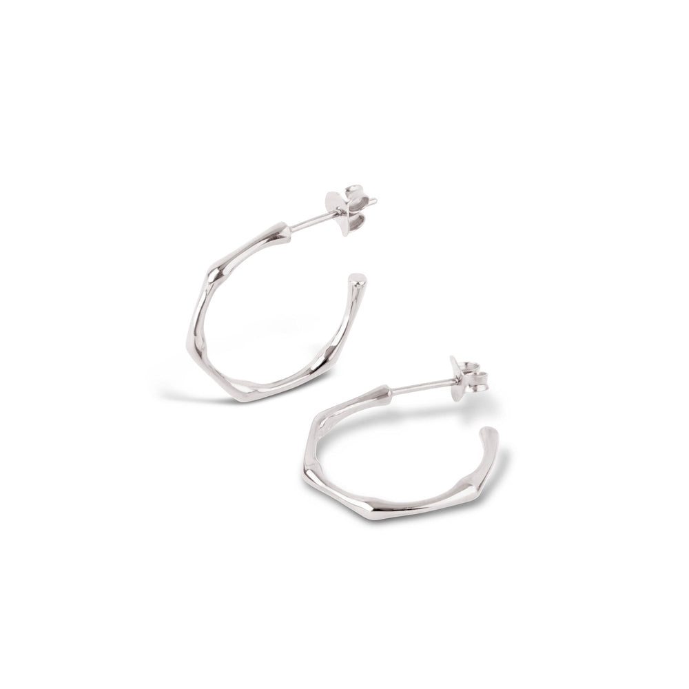 Silver Slim Medium Bamboo Hoops