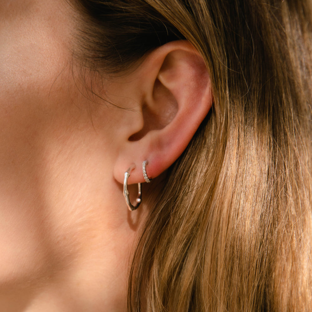 Silver Slim Medium Bamboo Hoops