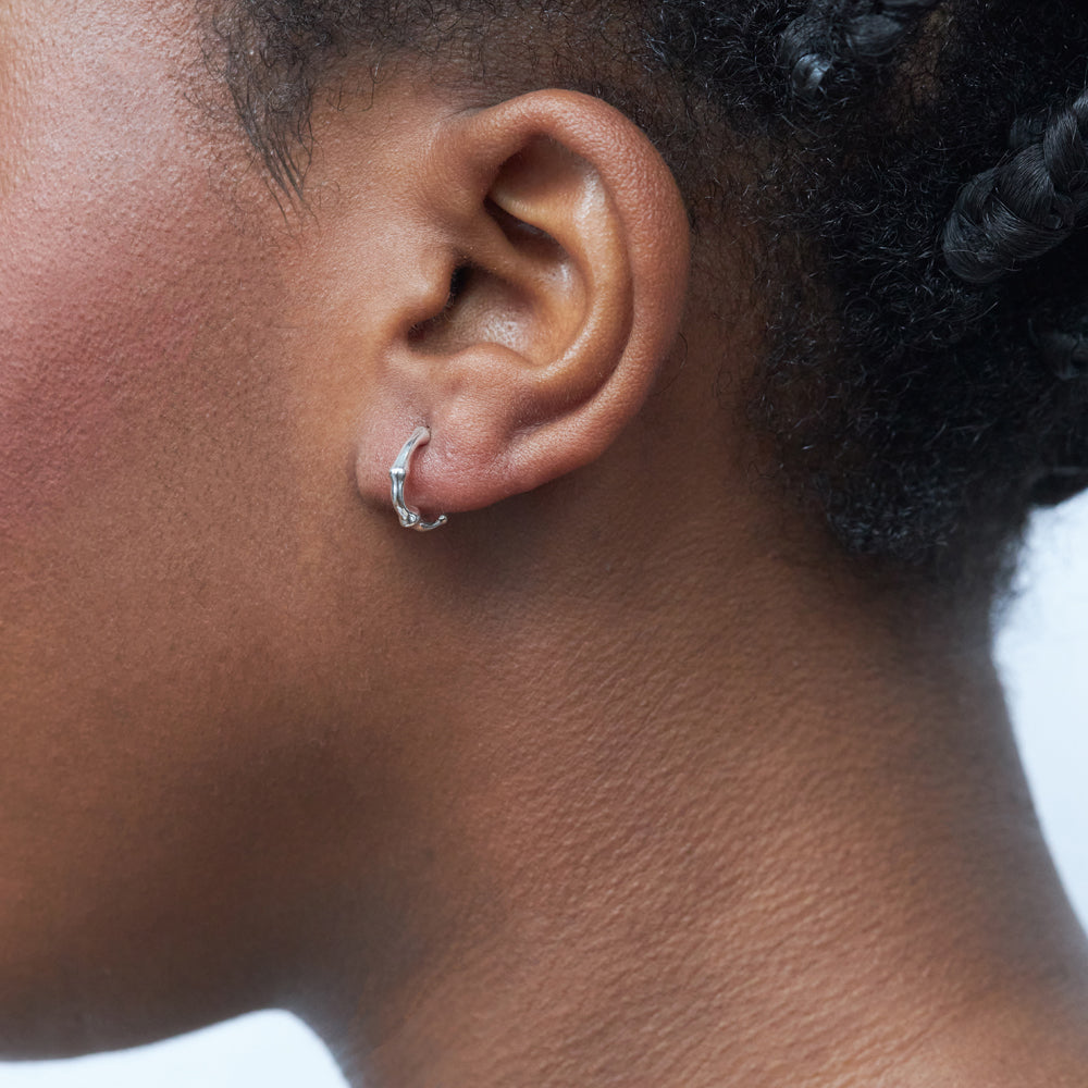 Silver Mini Bamboo Hoops