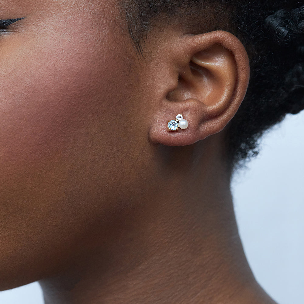 Silver Blue Topaz Gem Drop Trilogy Studs