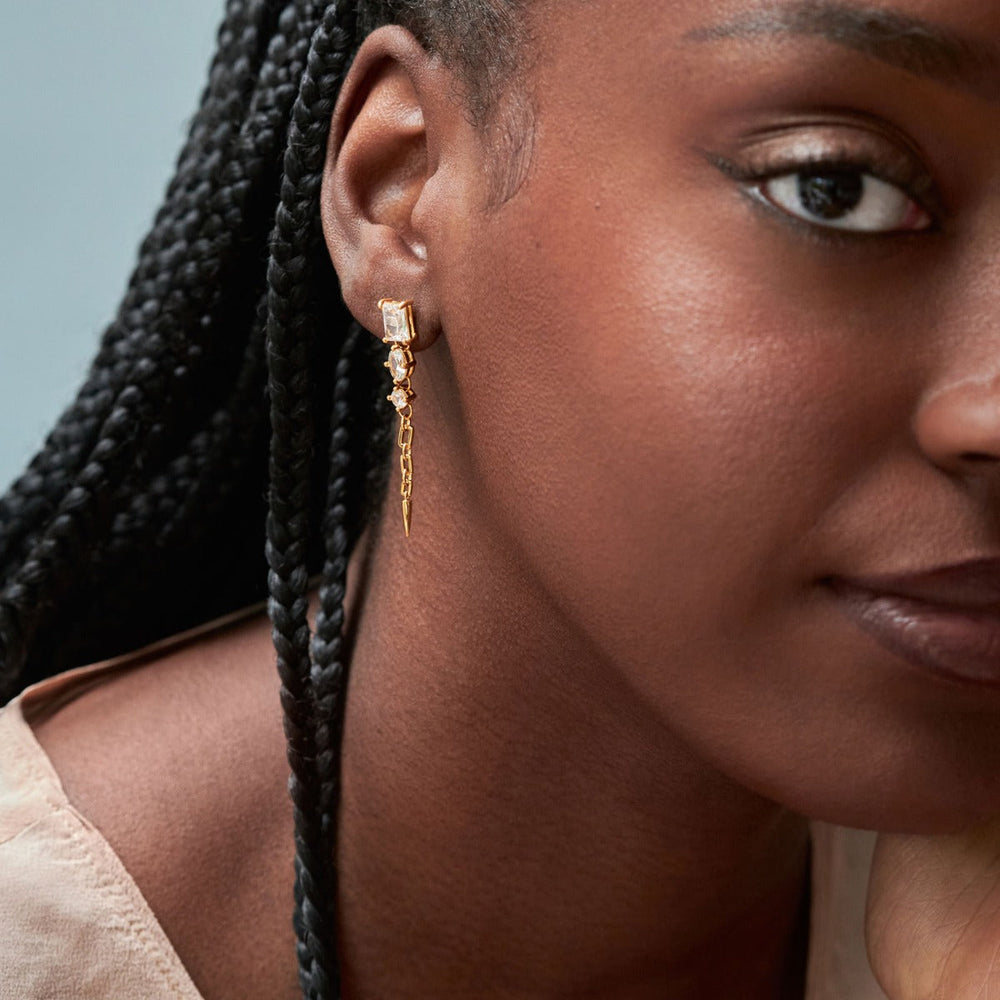 Gold Vermeil White Sapphire Gem-Set Flexible Column Earrings