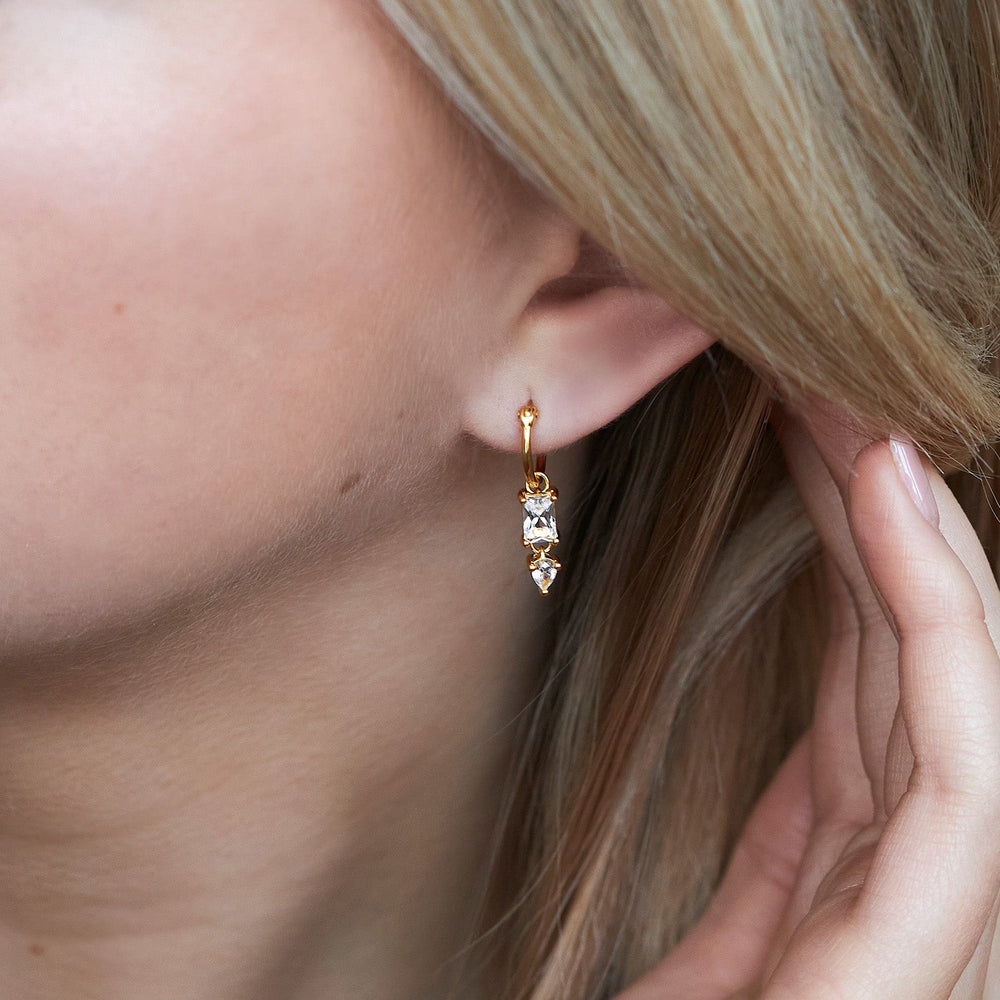 Gold Vermeil White Sapphire Gem-Set Drop Earrings