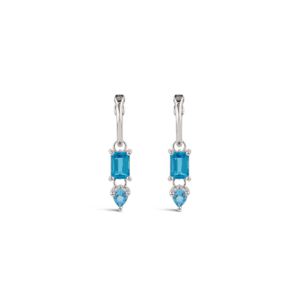 Silver Blue Topaz Gem-Set Drop Earrings