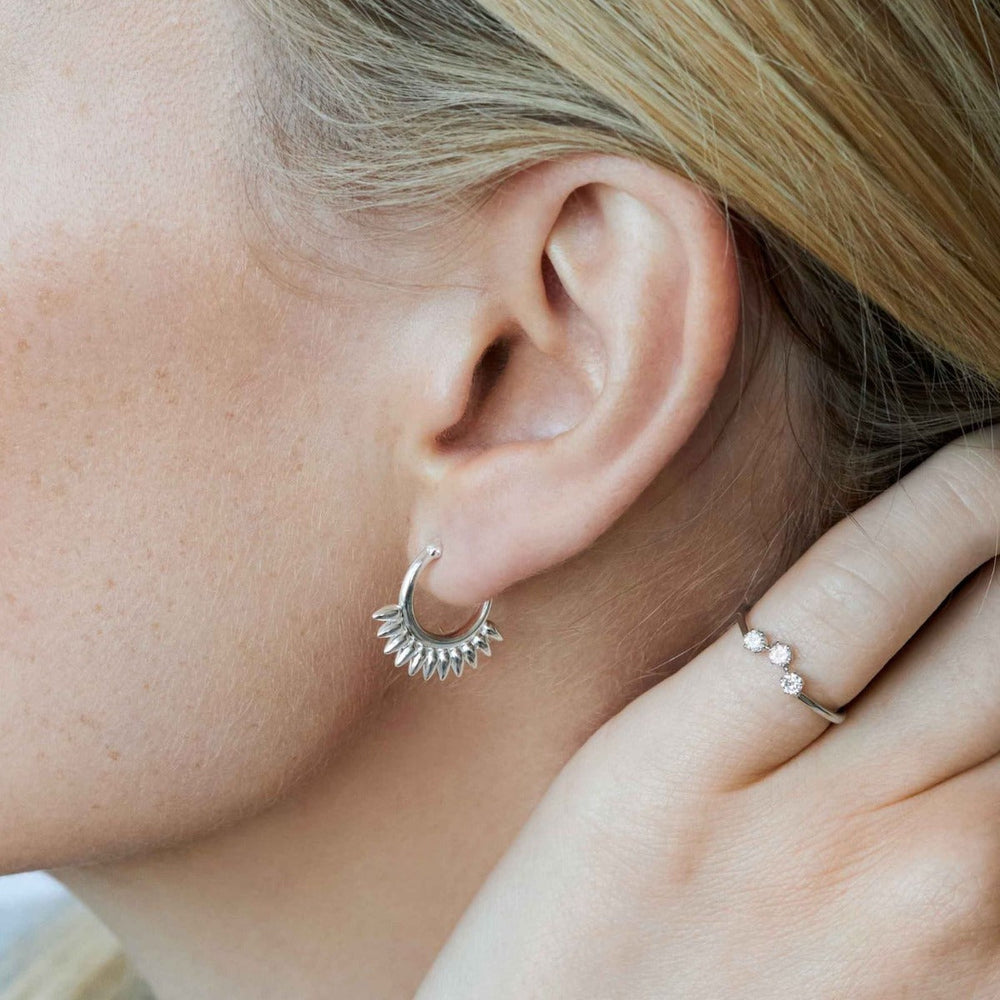 Silver Sunbeam Small Click Hoops