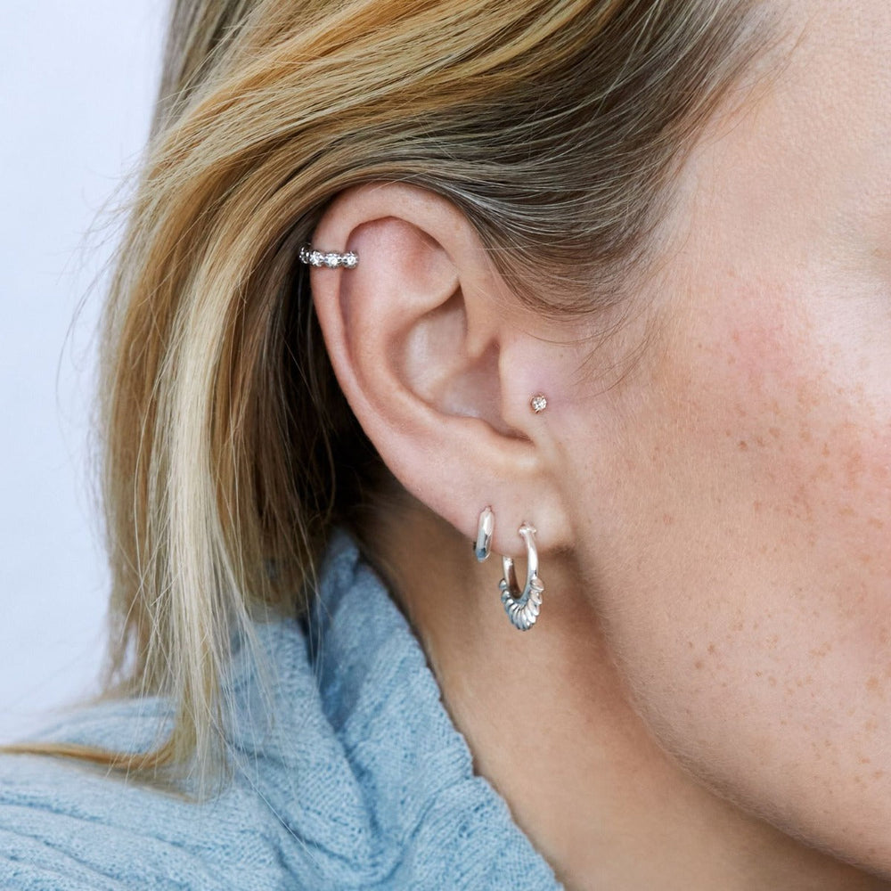 Silver Sunbeam Small Click Hoops