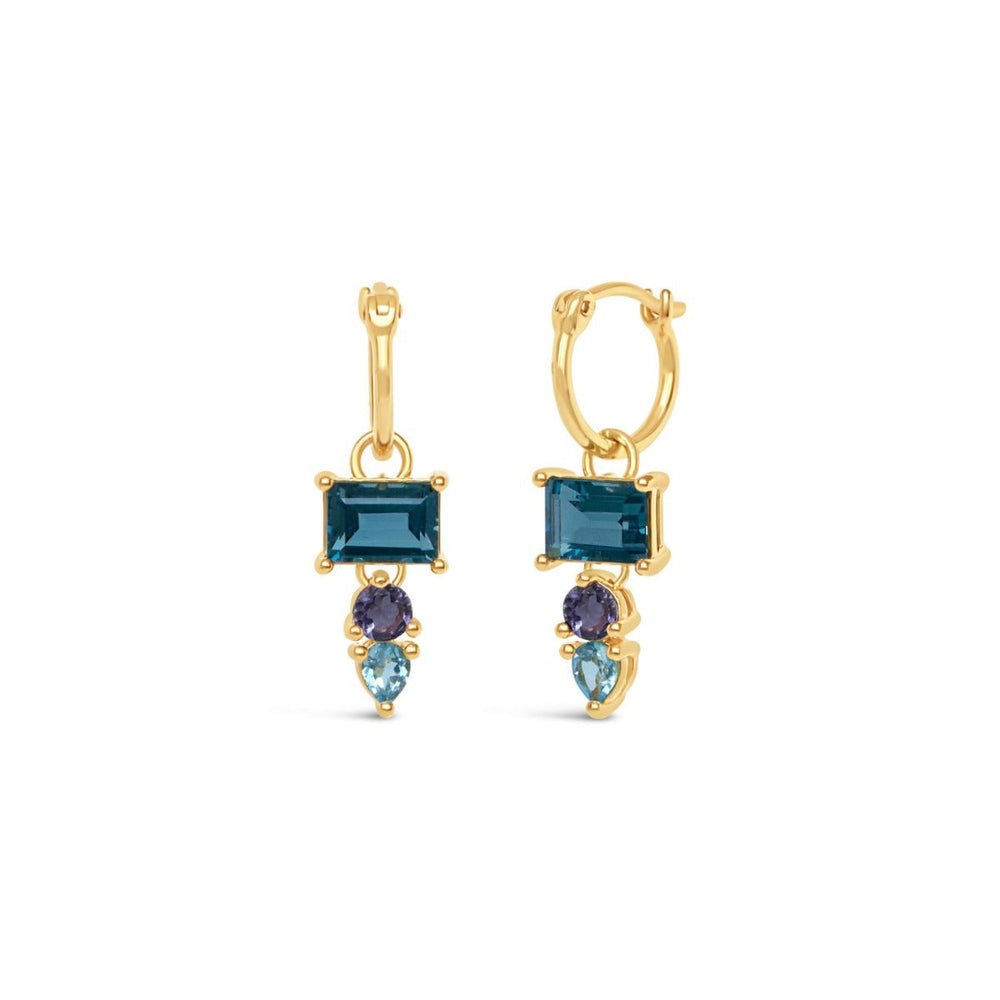 Gold Vermeil Blue Topaz Gem-set Baguette Drop Earrings