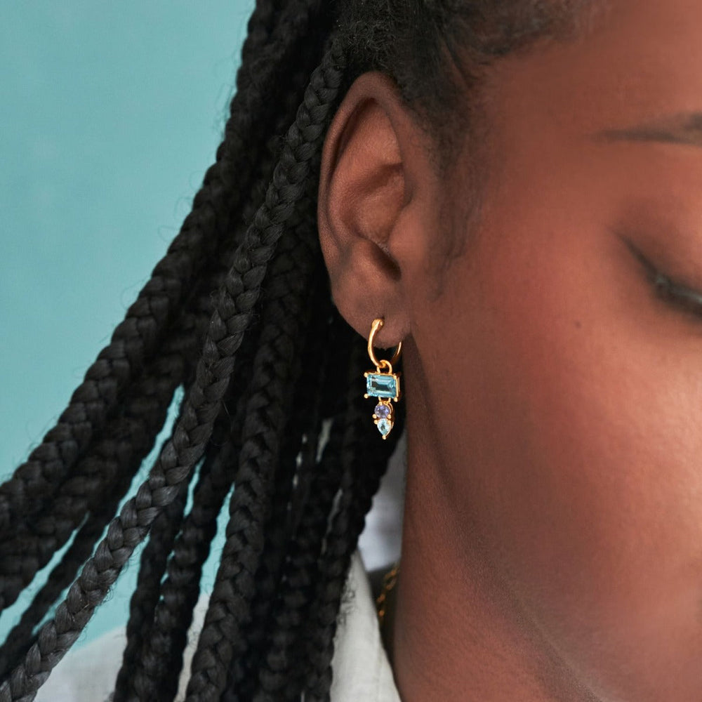 Gold Vermeil Blue Topaz Gem-set Baguette Drop Earrings