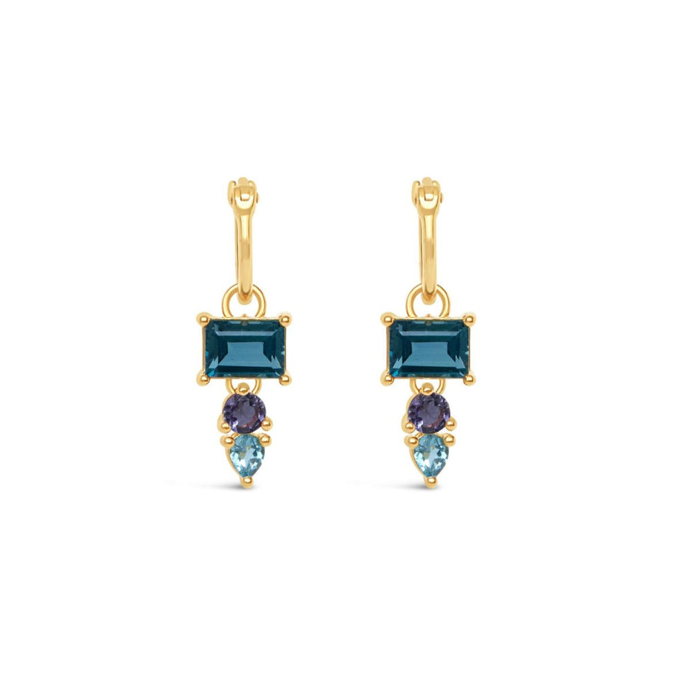 Gold Vermeil Blue Topaz Gem-set Baguette Drop Earrings