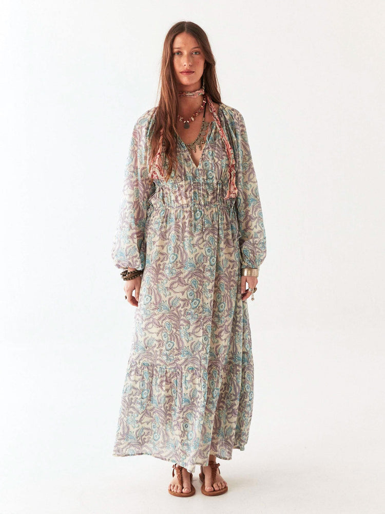 Flora Dress in Purple Paradise Hawaiian Blue Print