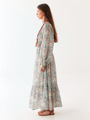 Flora Dress in Purple Paradise Hawaiian Blue Print