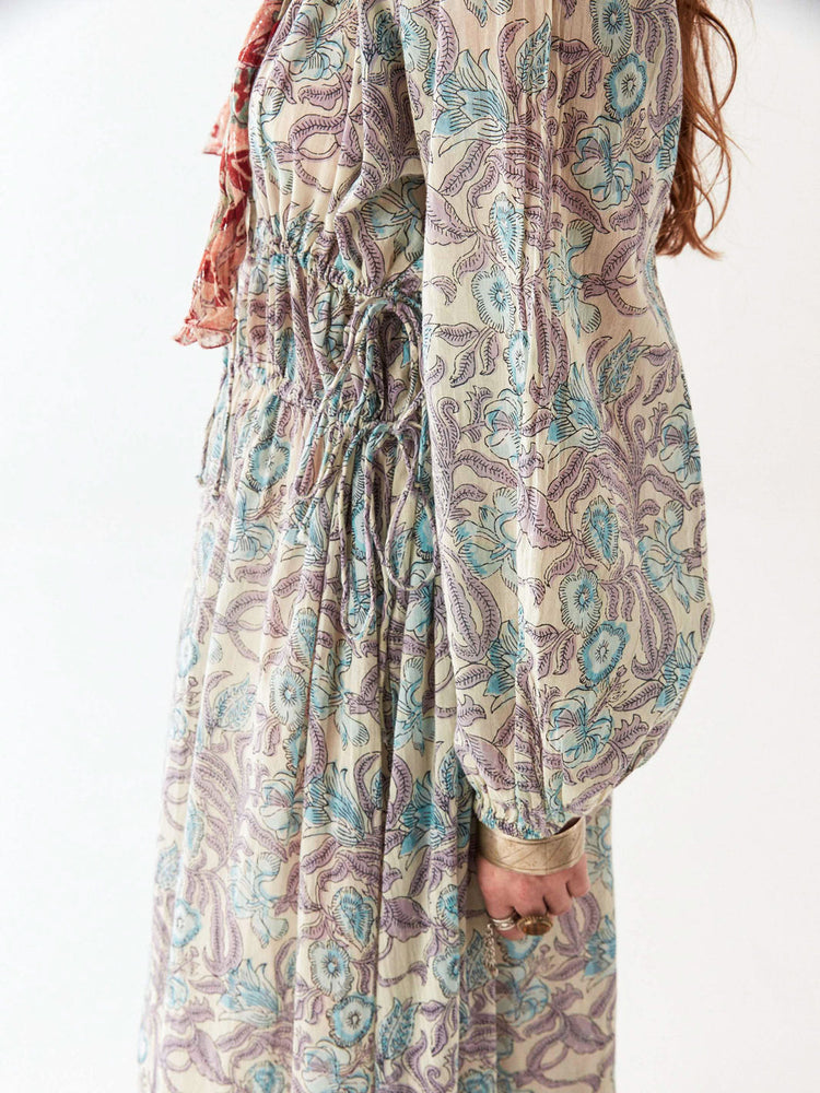 Flora Dress in Purple Paradise Hawaiian Blue Print