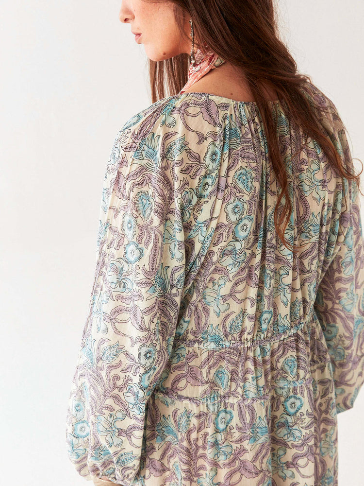 Flora Dress in Purple Paradise Hawaiian Blue Print