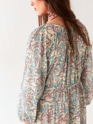 Flora Dress in Purple Paradise Hawaiian Blue Print