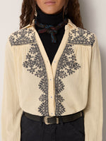 Amrit Blouse In Off White with Navy Blue Embroidery