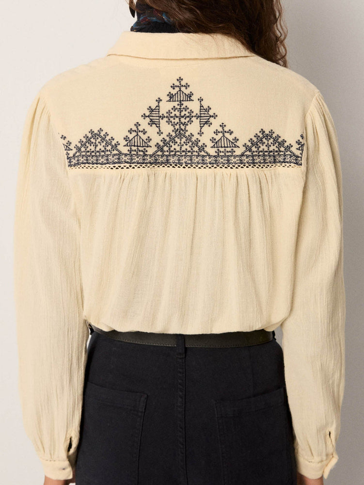 Amrit Blouse In Off White with Navy Blue Embroidery