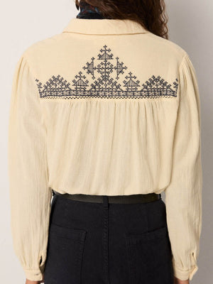 Amrit Blouse In Off White with Navy Blue Embroidery