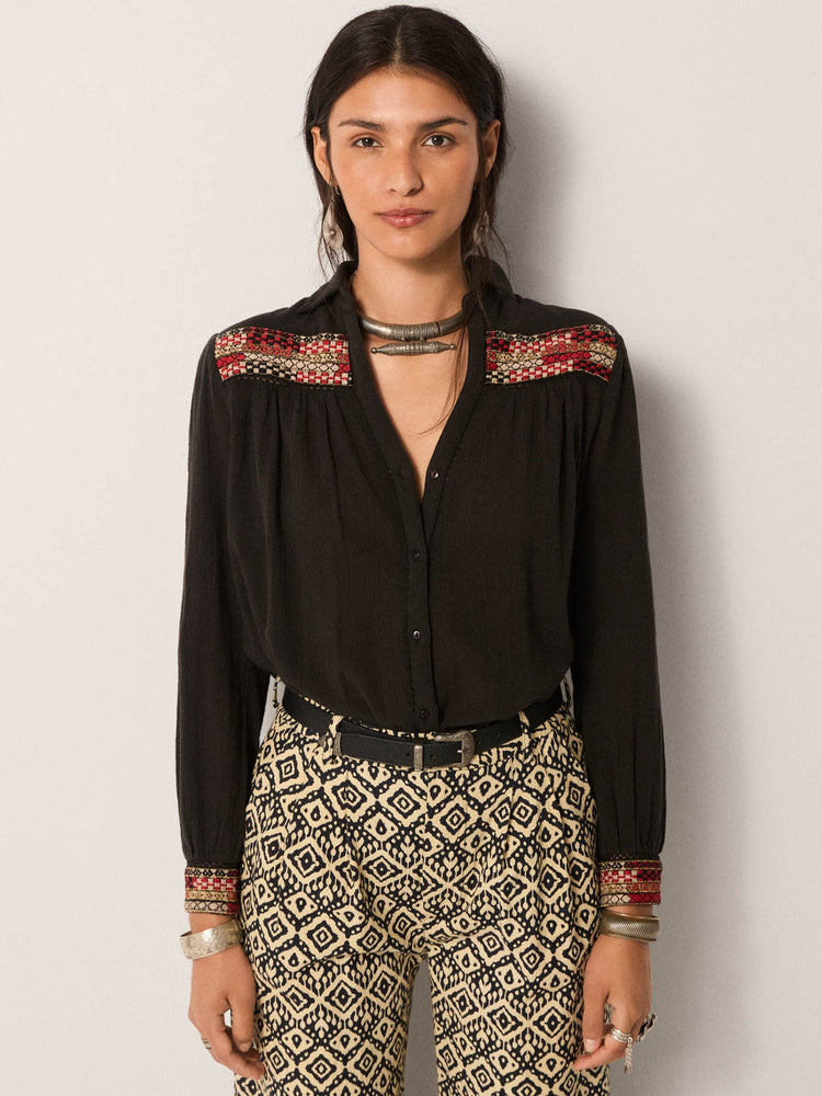 Amrit Blouse In Black with Red Embroidery
