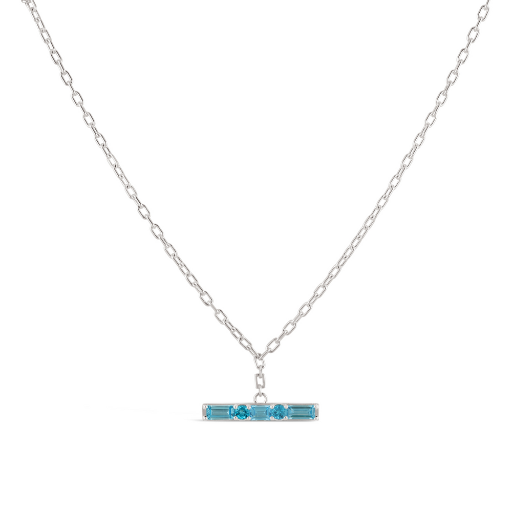 Silver Blue Topaz Gem-Set T-Bar Necklace