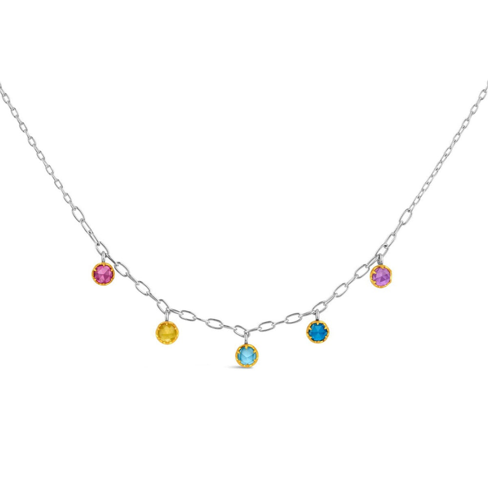 Silver Rainbow Gemstone Charm Necklace
