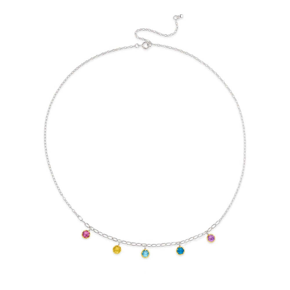 Silver Rainbow Gemstone Charm Necklace