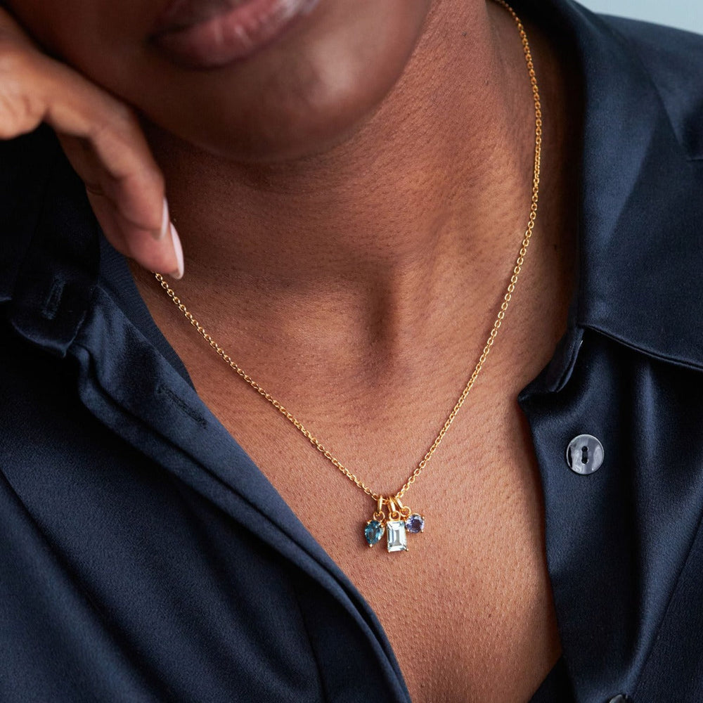 Gold Vermeil Blue Topaz Gem-Set Trilogy Pendant