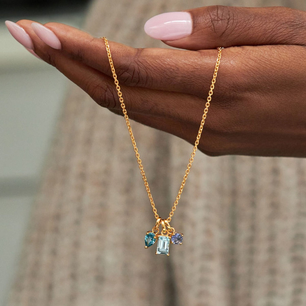 Gold Vermeil Blue Topaz Gem-Set Trilogy Pendant