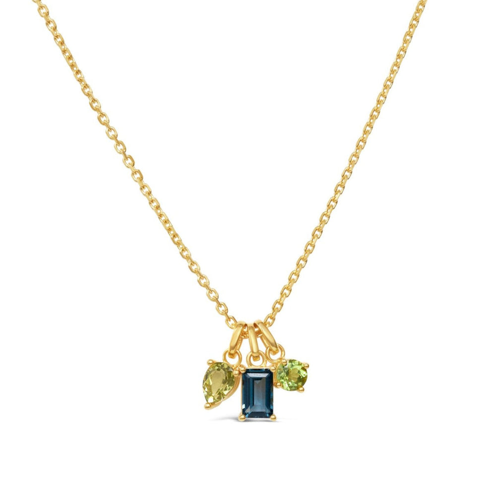 Gold Vermeil Olive Quartz & Blue Topaz Trilogy Pendant