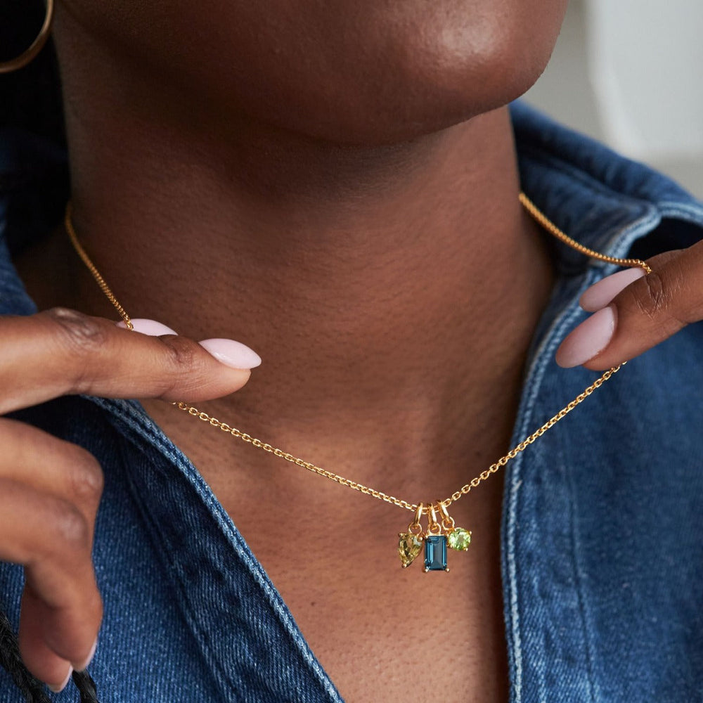 Gold Vermeil Olive Quartz & Blue Topaz Trilogy Pendant