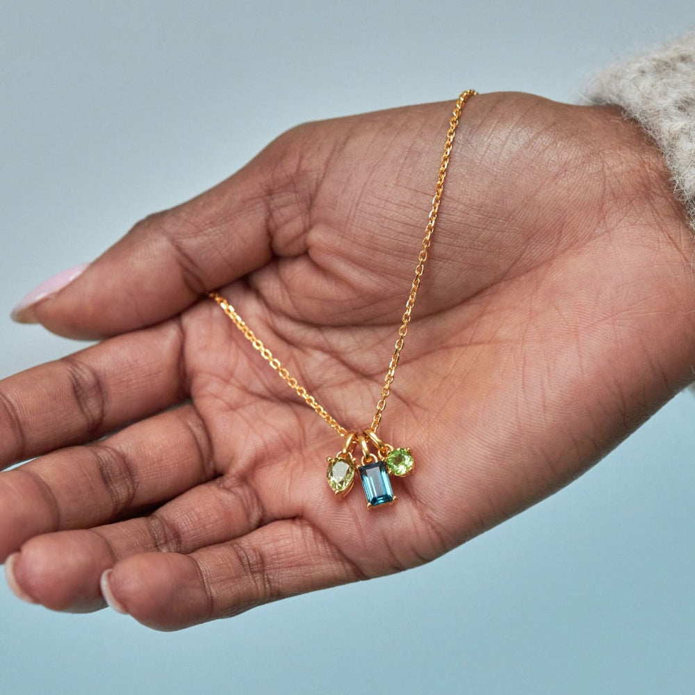 Gold Vermeil Olive Quartz & Blue Topaz Trilogy Pendant