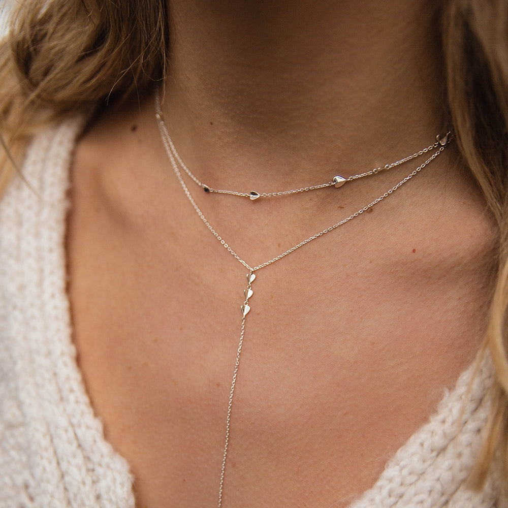 Silver Bijou Folded Heart Multi Necklace