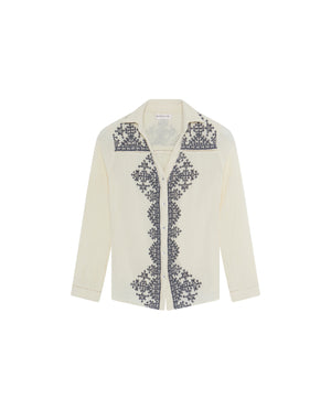 Amrit Blouse In Off White with Navy Blue Embroidery