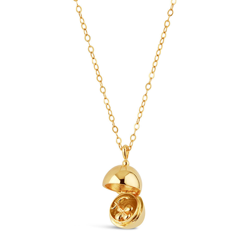 Gold Vermeil My World Egg Locket with Clover Charm