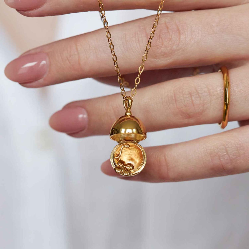 Gold Vermeil My World Egg Locket with Clover Charm