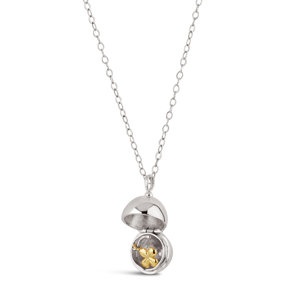 Silver My World Egg Locket with Clover Charm