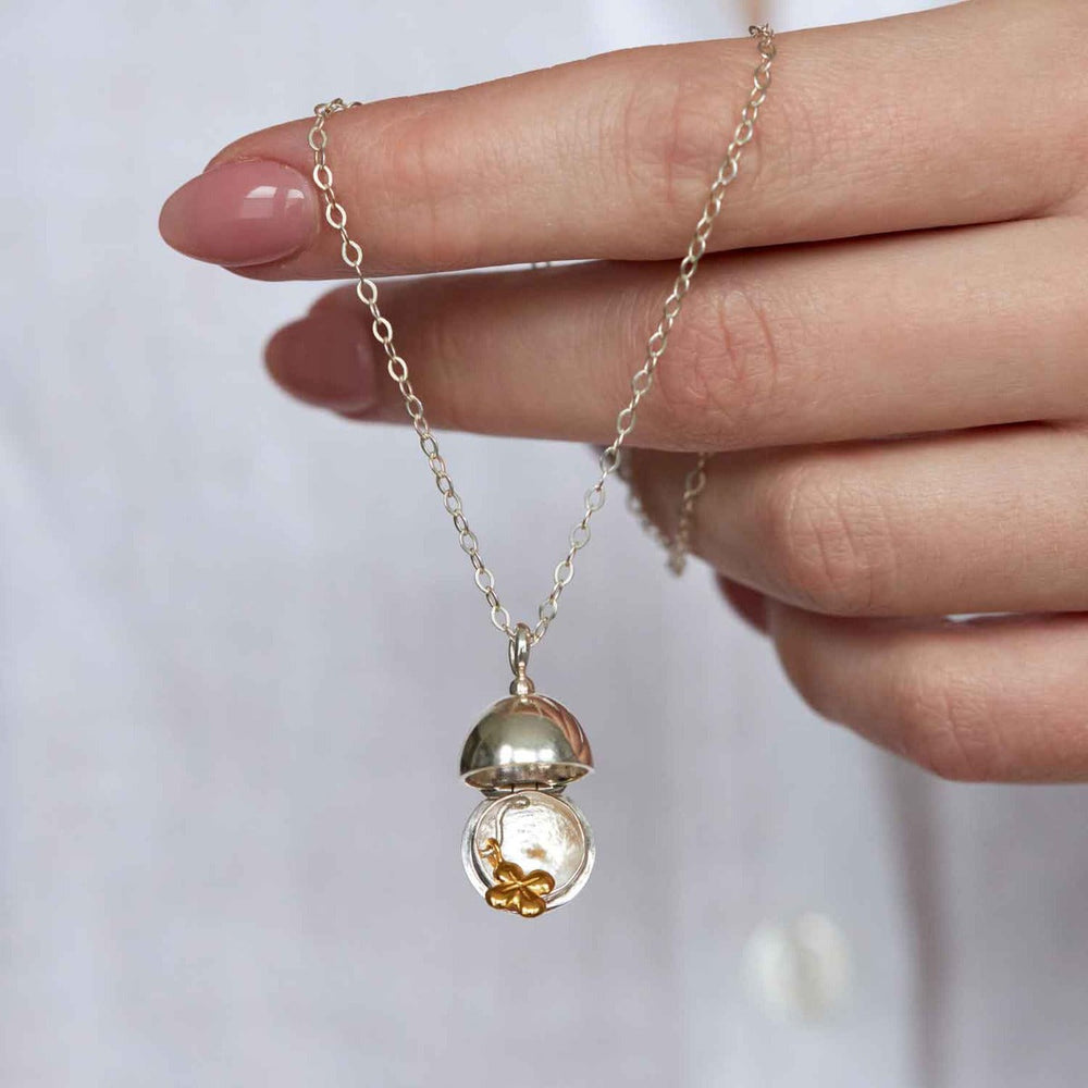 Silver My World Egg Locket with Clover Charm