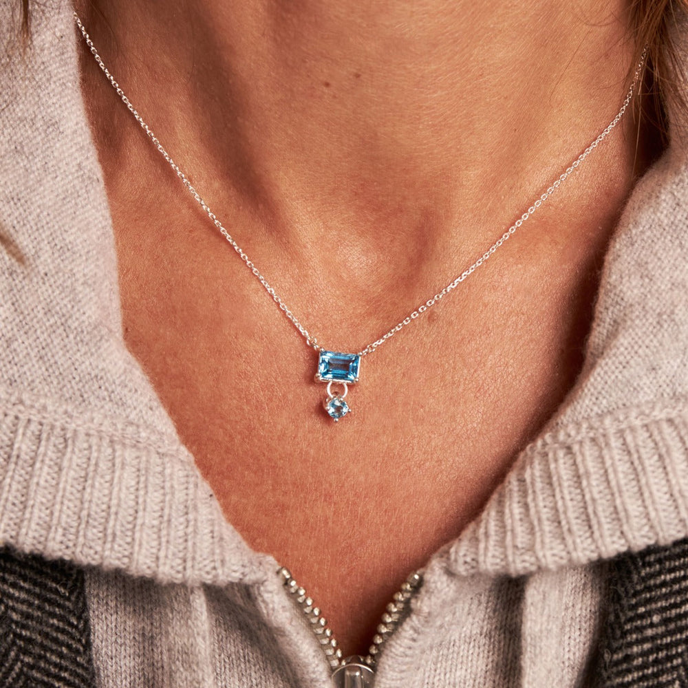 Silver Blue Topaz Gem-Set Pendant