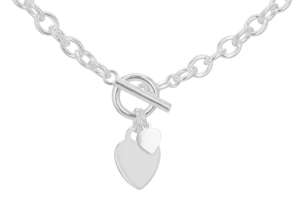 Silver T-bar & Heart Rolo Pendant