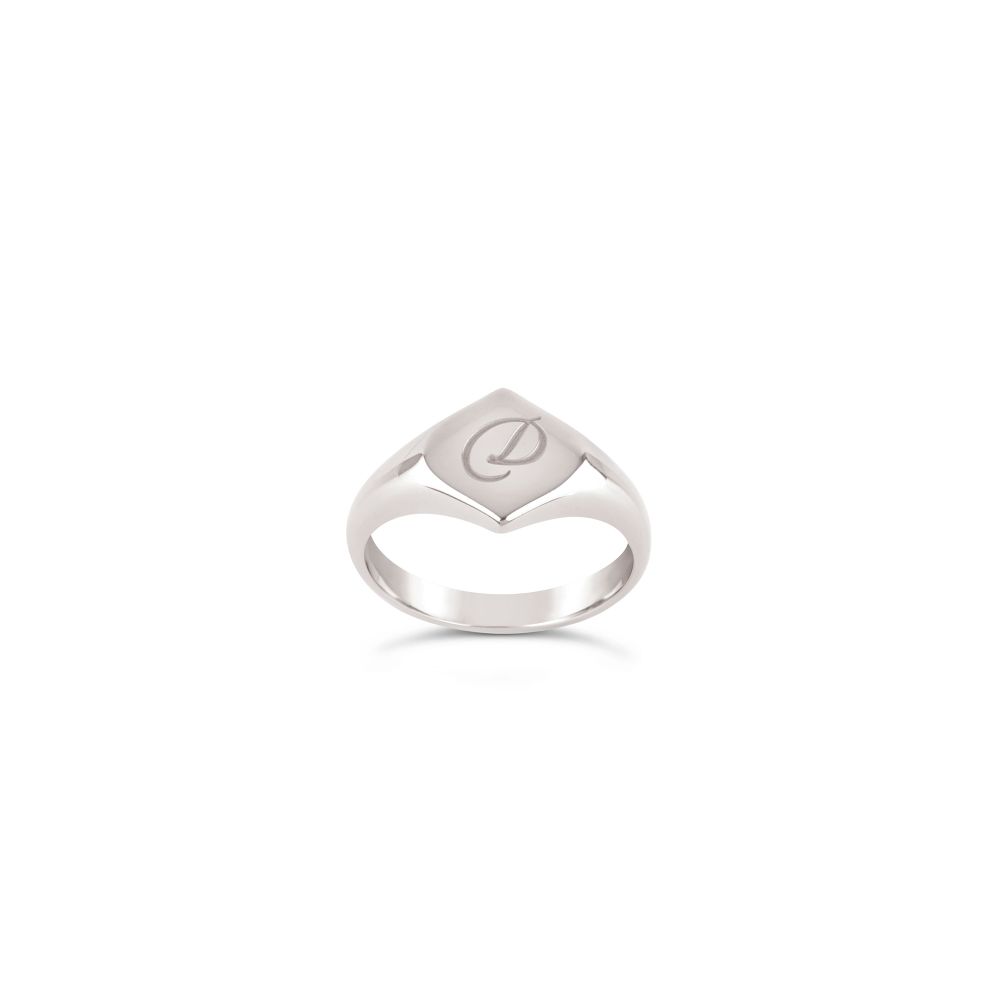 Silver 'D' Engraved Lotus Signet Pinky Ring