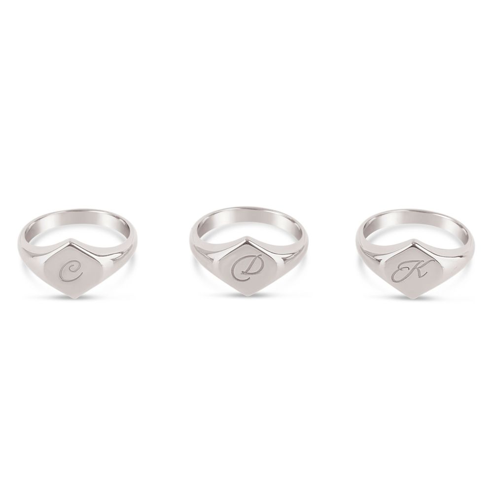 Silver 'G' Engraved Lotus Signet Pinky Ring