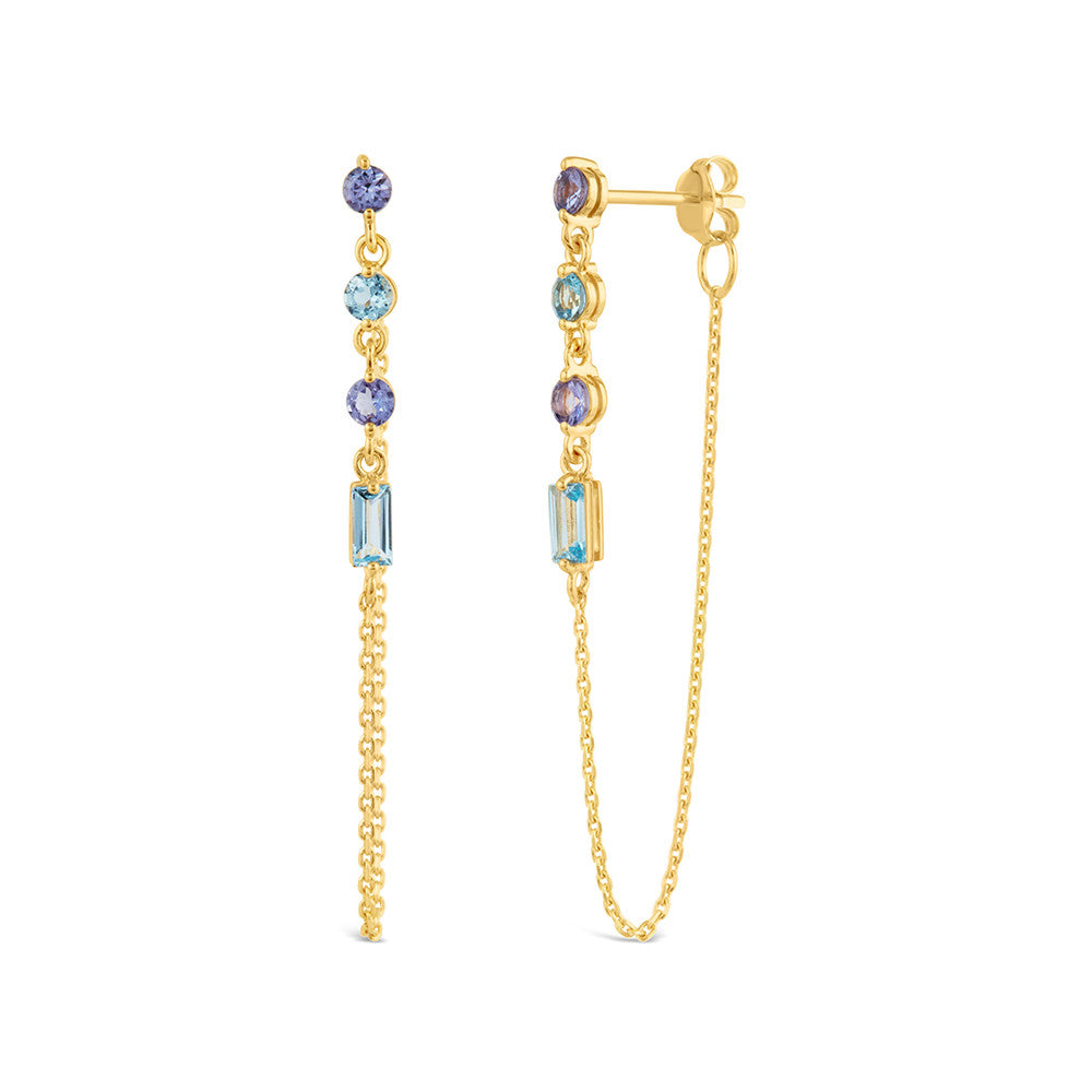 Gold Vermeil Blue Topaz Shuga Gemstone Chain Drop Earrings