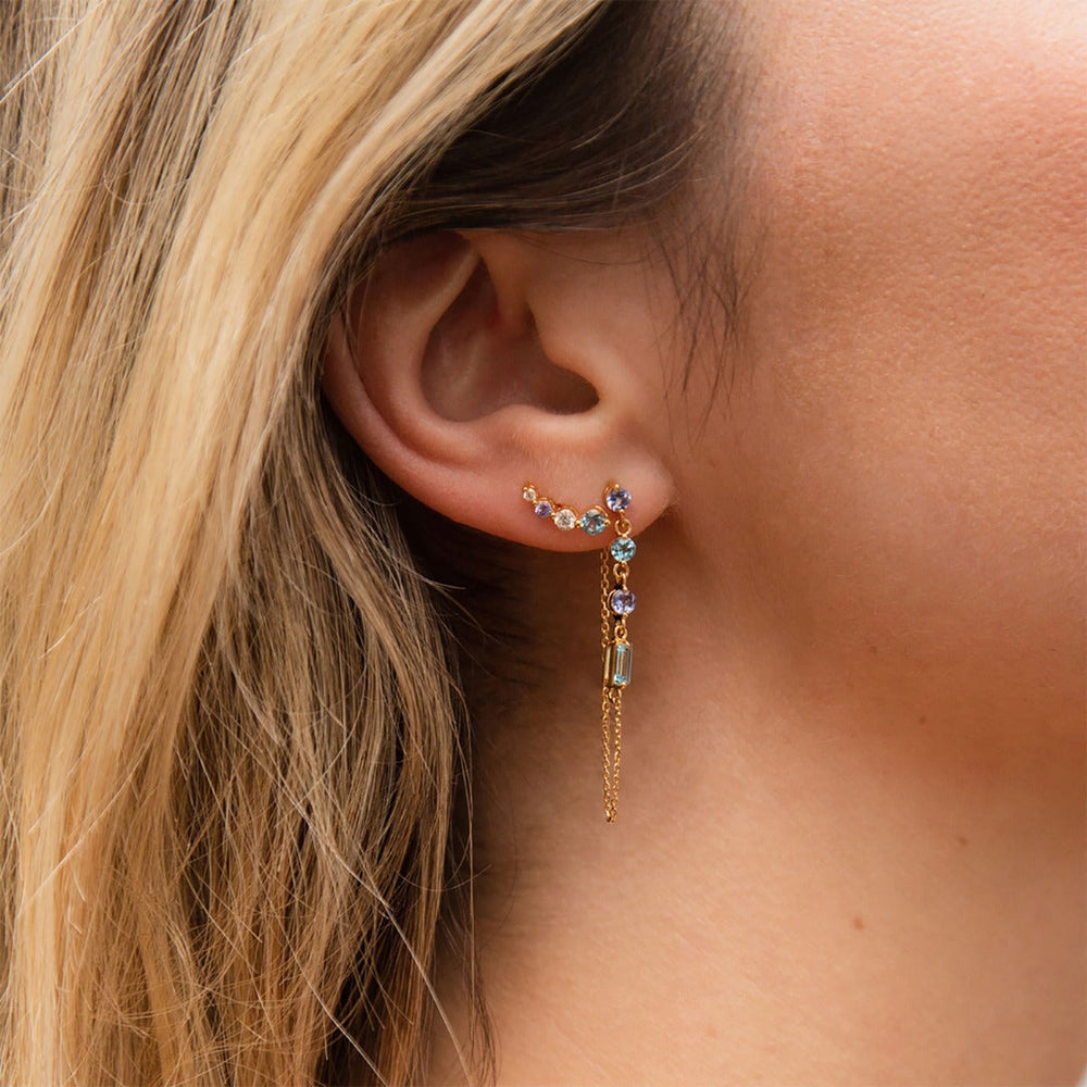 Gold Vermeil Blue Topaz Shuga Gemstone Chain Drop Earrings