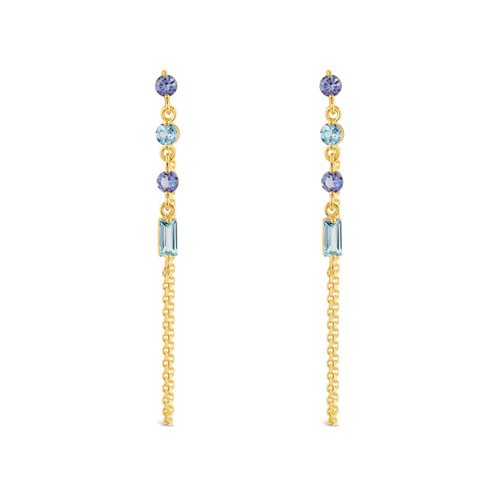 Gold Vermeil Blue Topaz Shuga Gemstone Chain Drop Earrings