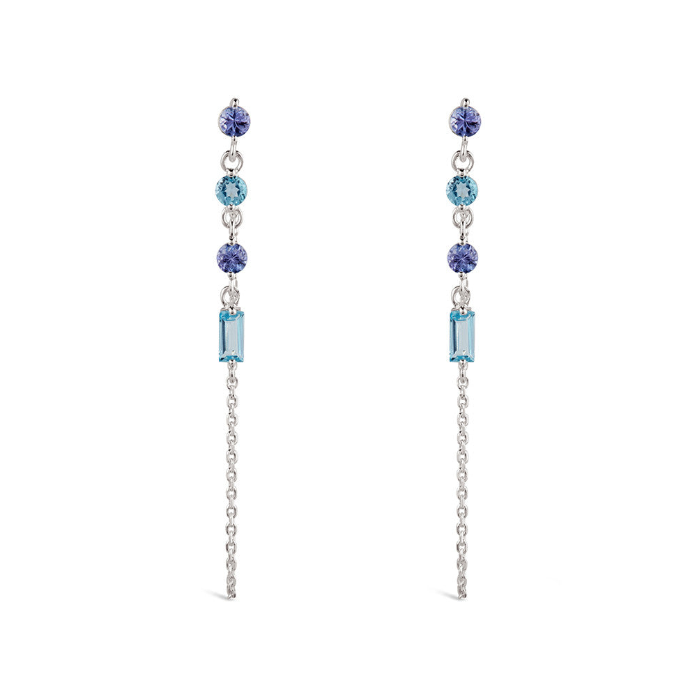 Silver Blue Topaz Shuga Gemstone Chain Drop Earrings