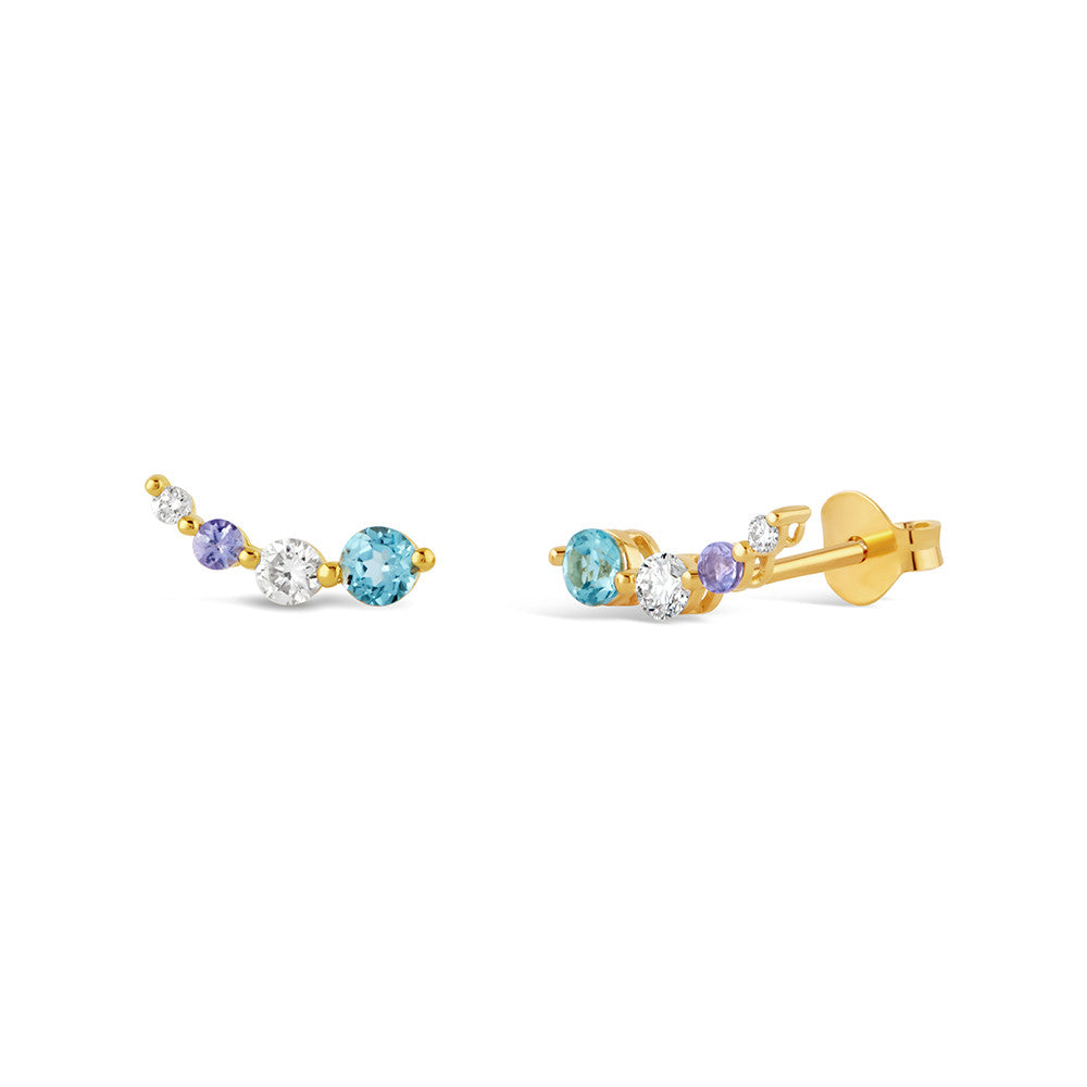 Gold Vermeil Shuga Lab-Created Diamond & Blue Topaz Crawler Studs