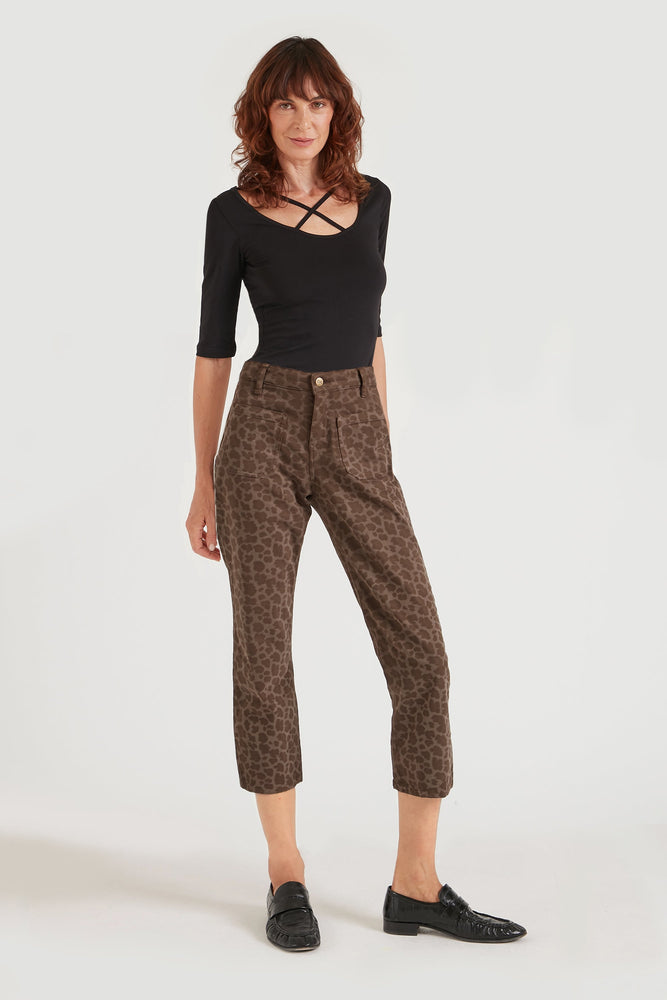 Astrid The Cropped Patch Front Pocket Jean in Dirty Leopard