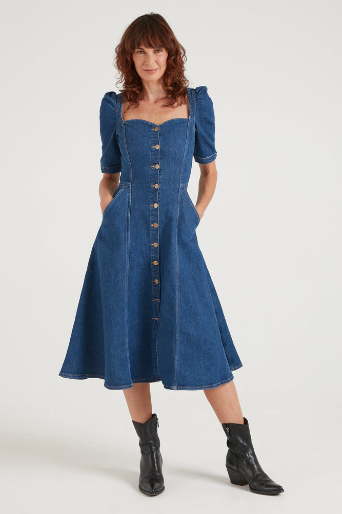 Elena The Princess Cut Button Through Dress in Smarter Than You